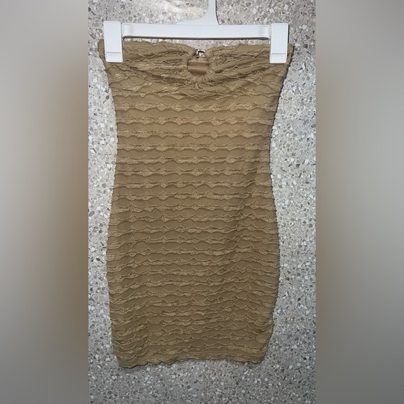 SHEIN Tan Ribbed Midi Pencil Skirt Cocktail - Picture 4 of 5